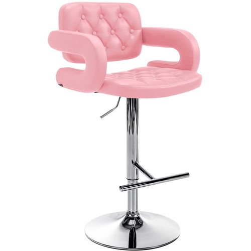Tabouret De Bar Capitonné En Synthétique Rose Accoudoirs Repose-pieds Métal Chromé Design Moderne