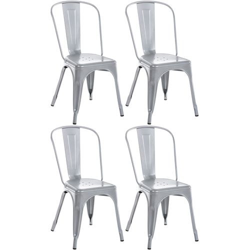 Lot De 4 Chaises De Salle à Manger Empilable Avec Dossier Style Industriel En Métal Argenté 10_000
