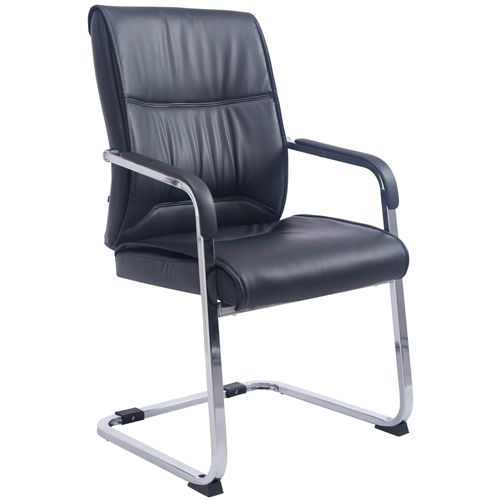 Fauteuil Chaise Visiteur Sans Roulettes Avec Accoudoirs En Simili Noir Cadre Métallique 10_000