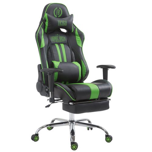 Chaise Gamer Ergonomique Design Sport Et Confort Extrême Avec Repose-pieds Simili Noir / Vert