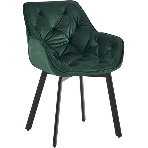 Chaise De Salle à Manger X1 Assise Pivotante En Velours Vert Motif Matelassé Cadre Métal 10_000718