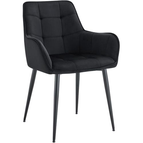 Chaise De Salle à Manger X1 Avec Accoudoirs En Velours Noir Capitonné Cadre Métal Noir 10_0007192