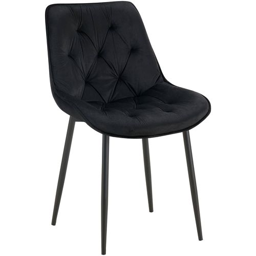 Chaise De Salle à Manger X1 Assise Et Dossier Capitonné En Velours Noir Et Métal Noir 10_0007237