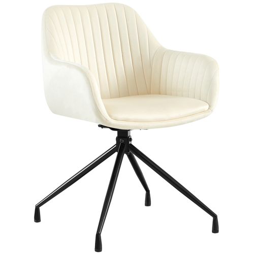Fauteuil En Velours Crème à Piétement Étoile En Métal Noir – Chaise Confortable Style Contemporain