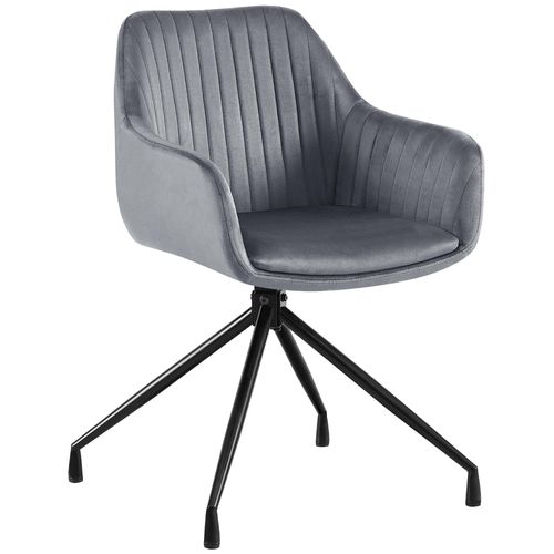 Fauteuil En Velours Gris à Piétement Étoile En Métal Noir – Chaise Confortable Style Contemporain