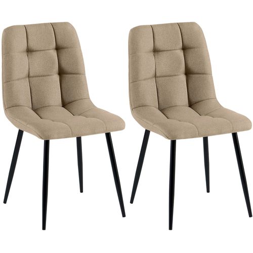 Lot De 2 Chaises De Salle à Manger Coutures Décoratives Carrées En Tissu Taupe Et Métal Noir 10_00
