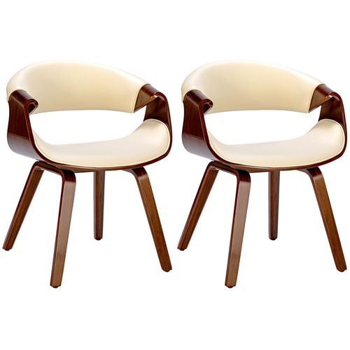 Lot De 2 Chaises De Salle à Manger Avec Accoudoirs Design Rétro En Pvc Crème Et Bois Marron 10_000