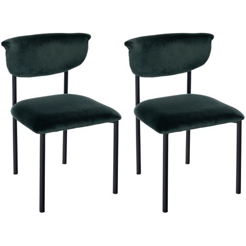 Lot De 2 Chaises De Salle à Manger Élégante Lignes Épurées Assise Galbée Velours Vert Foncé