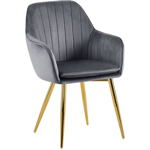 Fauteuil Élégant En Velours Gris Avec Coutures Verticales Et Pieds Métal Dorés 10_0007360