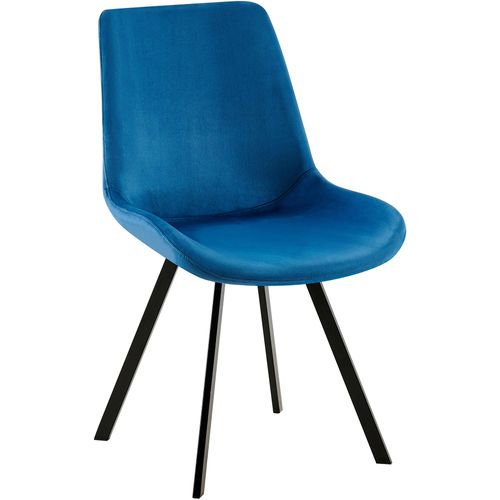 Chaise De Salle à Manger X1 Pivotant à 360 Degrés En Velours Bleu Cadre En Métal Noir 10_0007364