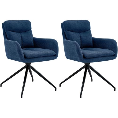Lot De 2 Chaises De Salle à Manger Avec Accoudoirs Assise Fonction Pivotante En Tissu Bleu 10_0007