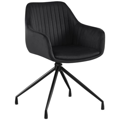 Fauteuil En Velours Noir à Piétement Étoile En Métal Noir – Chaise Confortable Style Contemporain