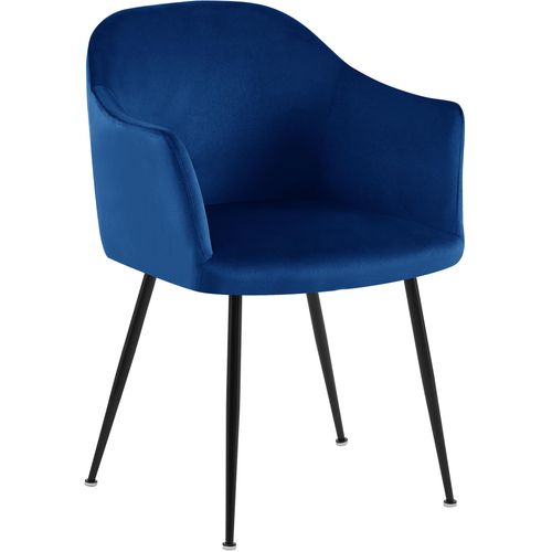 Chaise De Salle à Manger En Velours Bleu Avec Dossier Arrondi Et Pieds Métal Noir Moderne