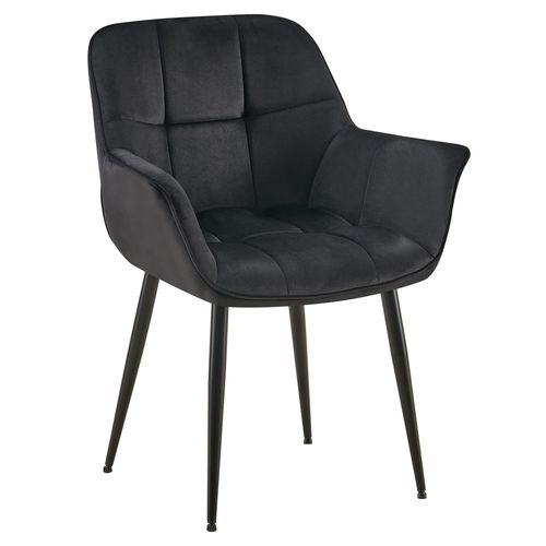 Chaise Avec Accoudoirs En Velours Matelassé Noir Structure Métallique Noir Confort Premium 10_0007