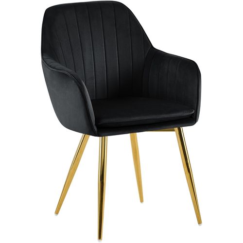 Fauteuil Élégant En Velours Noir Avec Coutures Verticales Et Pieds Métal Dorés 10_0007455