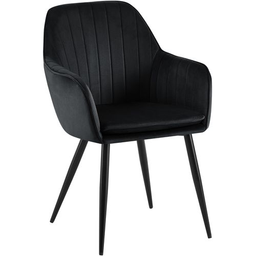Fauteuil Élégant En Velours Noir Avec Coutures Verticales Et Pieds Métal Noir 10_0007456