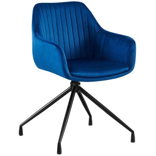 Fauteuil En Velours Bleu à Piétement Étoile En Métal Noir – Chaise Confortable Style Contemporain