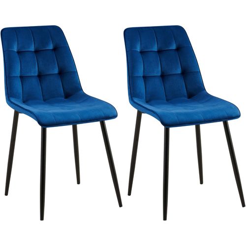 Lot De 2 Chaises De Salle à Manger Coutures Décoratives Carrées En Velours Bleu Cadre Métal Noir 1