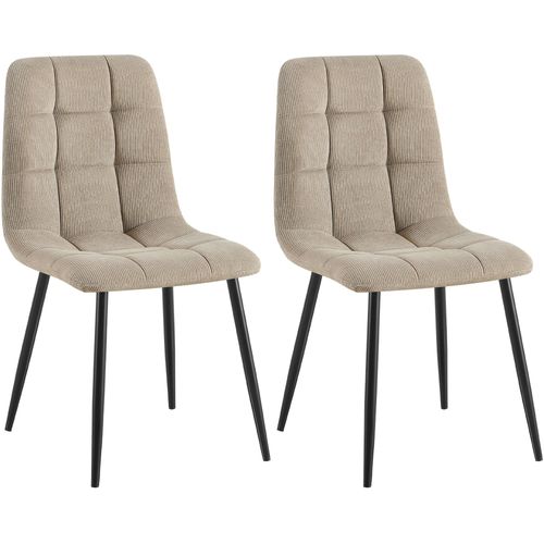 Lot De 2 Chaises De Salle à Manger Coutures Décoratives Carrées En Velours Côtelé Taupe Et Métal N