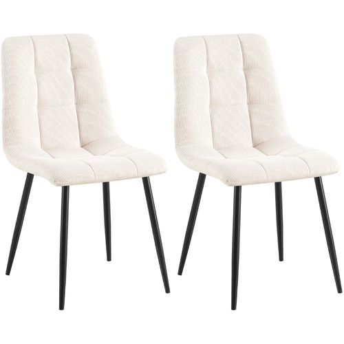 Lot De 2 Chaises De Salle à Manger Coutures Décoratives Carrées En Velours Côtelé Crème Et Métal N