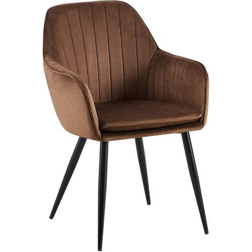 Fauteuil Élégant En Velours Marron Avec Coutures Verticales Et Pieds Métal Noir 10_0007589
