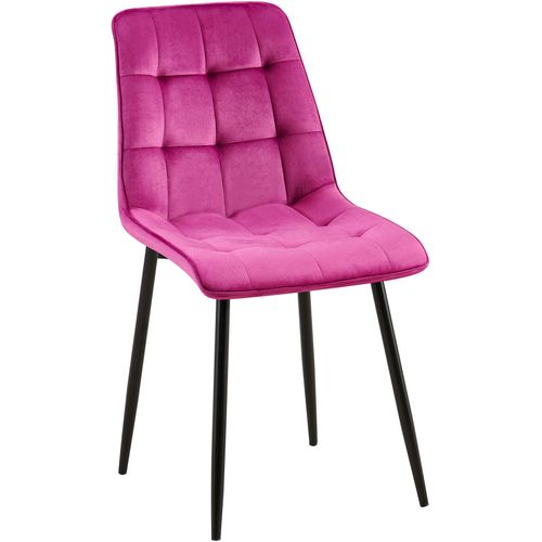 Chaise De Salle à Manger X1 Coutures Décoratives Carrées En Velours Violet Cadre Métal Noir 10_000