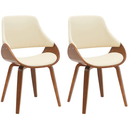 Chaises De Salle à Manger X2 Design Scandinave En Bois Courbé Couleur Noyer Et Pvc Crème 10_000760