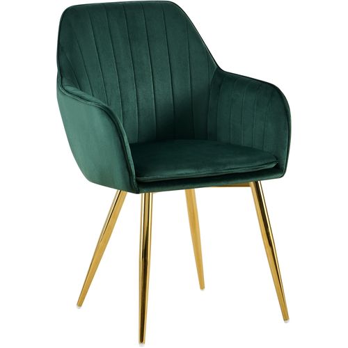 Fauteuil Élégant En Velours Vert Avec Coutures Verticales Et Pieds Métal Dorés 10_0007626