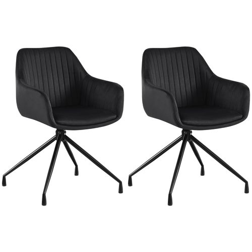 Lot De 2 Fauteuils En Velours Noir à Piétement Étoile En Métal Noir – Chaise Confortable Style