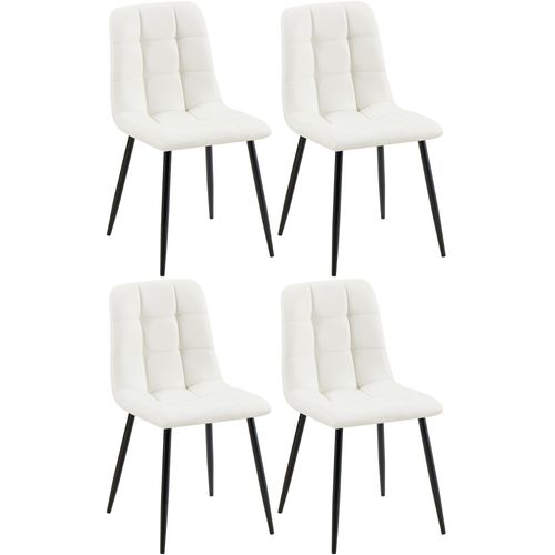 Lot De 4 Chaises De Salle à Manger Coutures Forme Carrées En Pvc Blanc Pieds En Métal Noir 10_0007