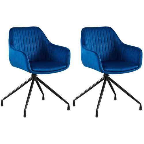 Lot De 2 Fauteuils En Velours Bleu à Piétement Étoile En Métal Noir – Chaise Confortable