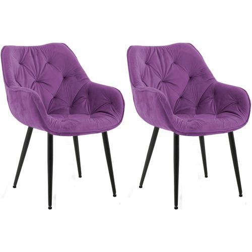 Lot De 2 Chaises De Salle à Manger Coutures Décoratives En Velours Violet Et Pieds En Métal Noir 1