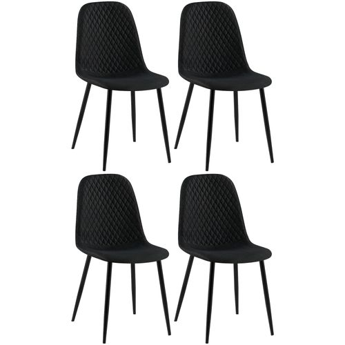 Chaises De Salle à Manger X4 Coutures Décoratives Losanges Assise En Tissu Noir Pieds Métal Noir