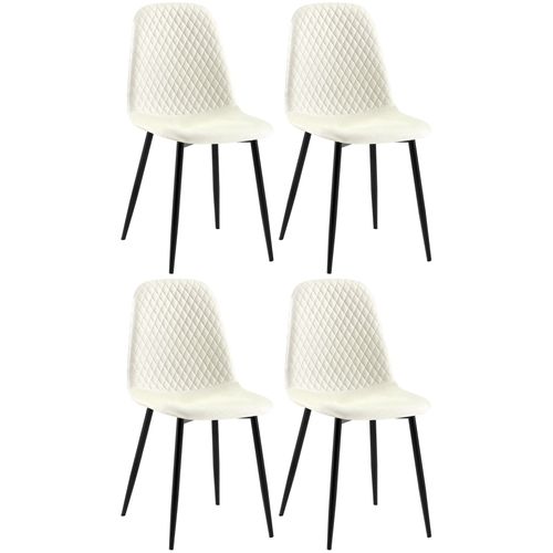 Chaises De Salle à Manger X4 Coutures Décoratives Losanges Assise En Tissu Crème Pieds Métal Noir