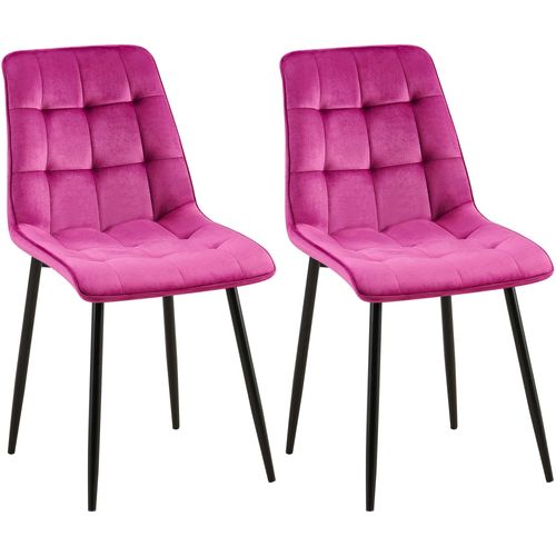 Lot De 2 Chaises De Salle à Manger Coutures Décoratives Carrées En Velours Violet Cadre Métal Noir