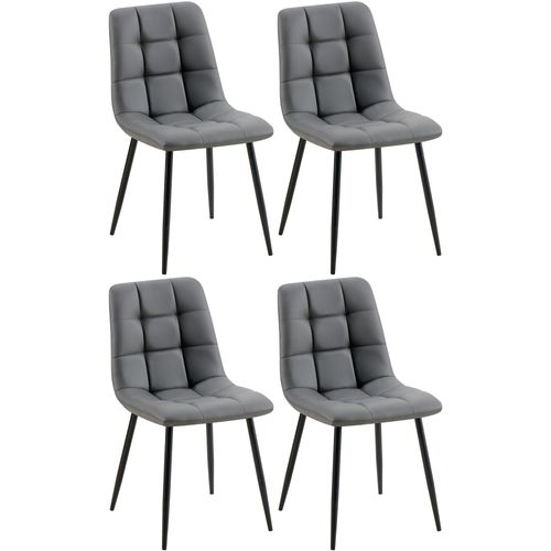Lot De 4 Chaises De Salle à Manger Coutures Forme Carrées En Pvc Gris Foncé Pieds En Métal Noir 10