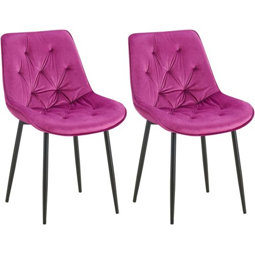 Lot De 2 Chaises De Salle à Manger Assise Et Dossier Capitonné En Velours Violet Et Métal Noir 10_