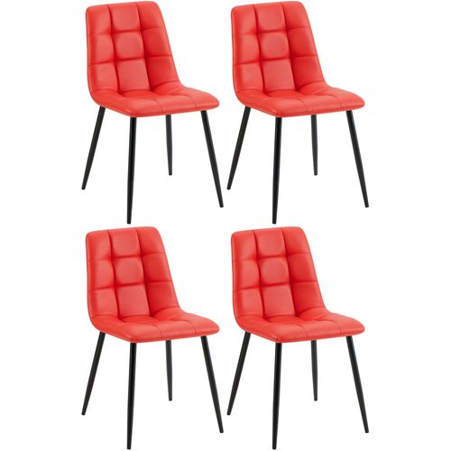 Lot De 4 Chaises De Salle à Manger Coutures Forme Carrées En Pvc Rouge Pieds En Métal Noir 10_0007