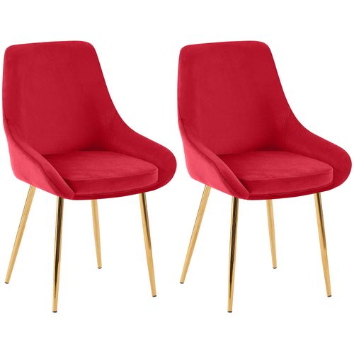 Lot De 2 Chaises De Salle à Manger Élégance Confort Design Moderne En Velours Rouge Structure Métal