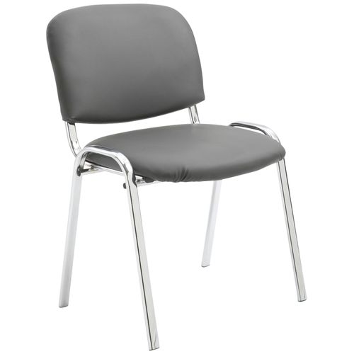 Chaise Visiteur Empilable Zone D'attente En Pvc Gris Piètement à 4 Pieds En Métal Chromé 10_000839