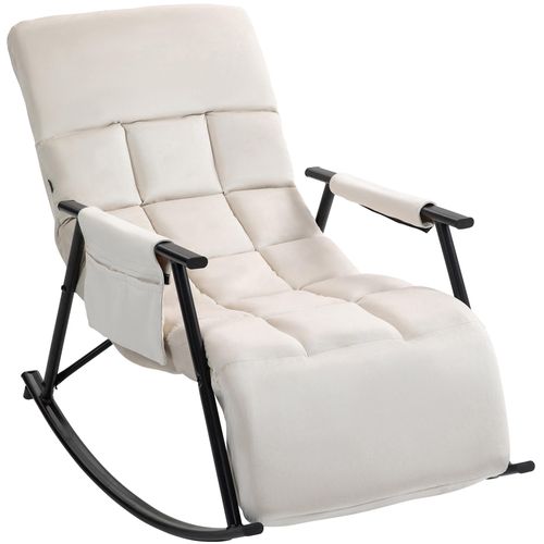 Fauteuil Relax à Bascule Rembourré Velours Crème Avec Repose-pieds – Confort Et Détente 10_0008427