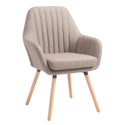 Chaise De Salle à Manger Fauteuil De Chambre Coiffeuse En Tissu Taupe Piètement En Bois Clair 10_0