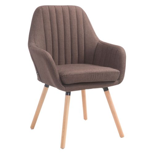 Chaise De Salle à Manger Fauteuil De Chambre Coiffeuse En Tissu Marron Piètement En Bois Clair 10_