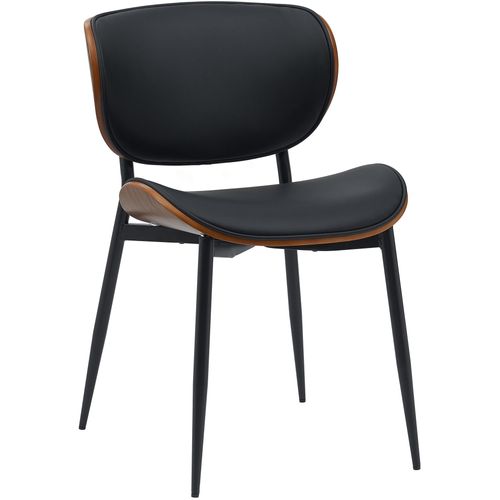 Chaise De Salle à Manger X1 Design En Simili Noir Avec Coque Bois Noyer Structure Métal Robuste