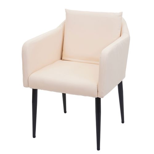 Fauteuil Chaise Lounge Salle à Manger Bureau Visiteur En Synthétique Crème Pieds Métal Noir 04_000