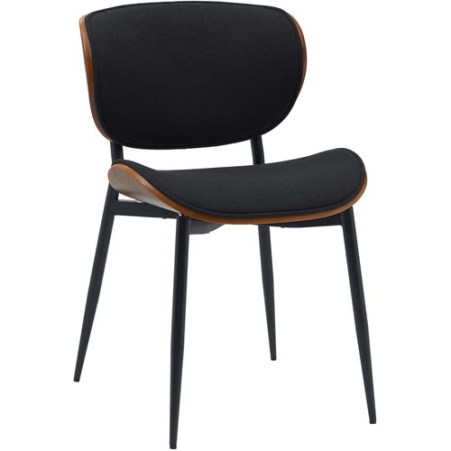 Chaise De Salle à Manger X1 Design En Tissu Noir Avec Coque Bois Noyer Structure Métal Robuste 10_