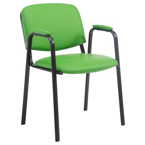 Chaise Visiteur Avec Accoudoirs Intégrés Zone D'attente En Pvc Vert Piètement à 4 Pieds En Métal