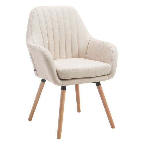 Chaise De Salle à Manger Fauteuil De Chambre Coiffeuse En Tissu Crème Piètement En Bois Clair 10_0