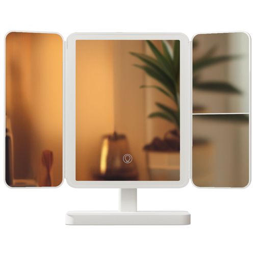 Miroir Maquillage 3 Volets Éclairage Réglable 3 Couleurs De Lumière LED Plastique Blanc 10_0008962