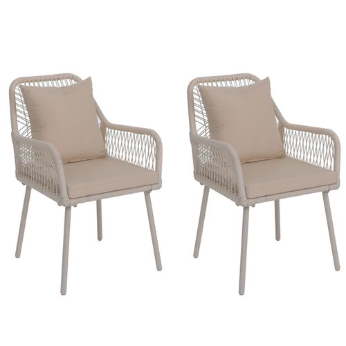 Lot De 2 Chaises De Jardin Confortables Avec Coussins 81 X 54 X 62 Cm En Aluminium Crème 04_000870
